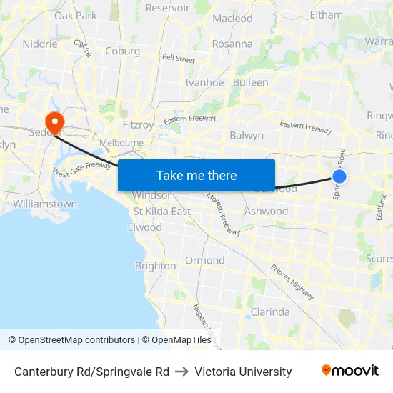 Canterbury Rd/Springvale Rd to Victoria University map