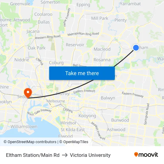 Eltham Station/Main Rd to Victoria University map