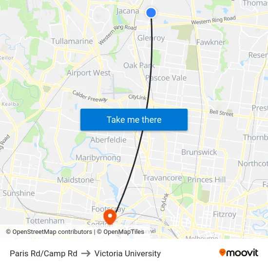 Paris Rd/Camp Rd to Victoria University map