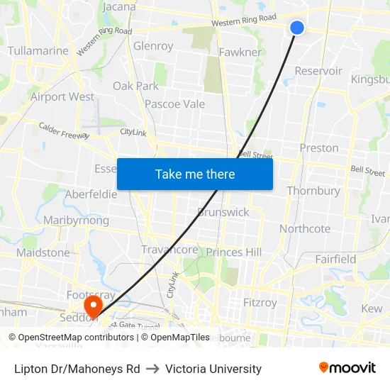Lipton Dr/Mahoneys Rd to Victoria University map