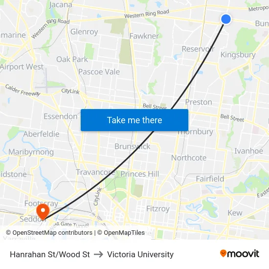 Hanrahan St/Wood St to Victoria University map