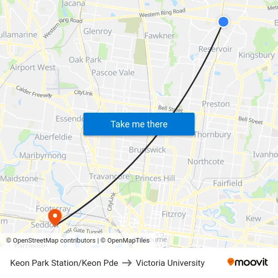 Keon Park Station/Keon Pde to Victoria University map
