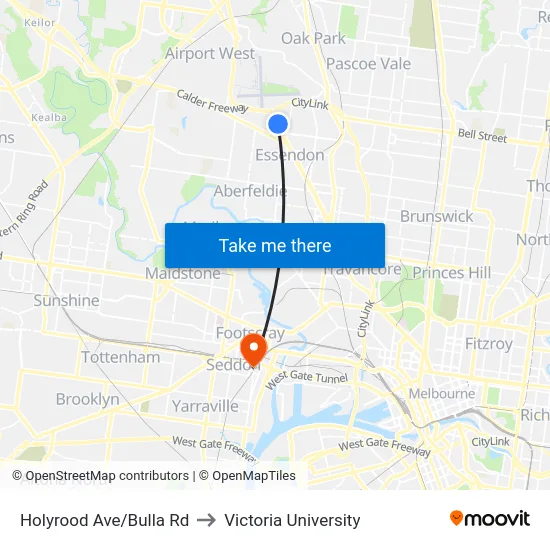 Holyrood Ave/Bulla Rd to Victoria University map