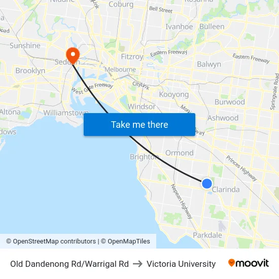 Old Dandenong Rd/Warrigal Rd to Victoria University map