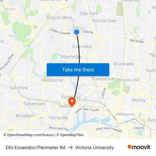 Dfo Essendon/Perimeter Rd to Victoria University map