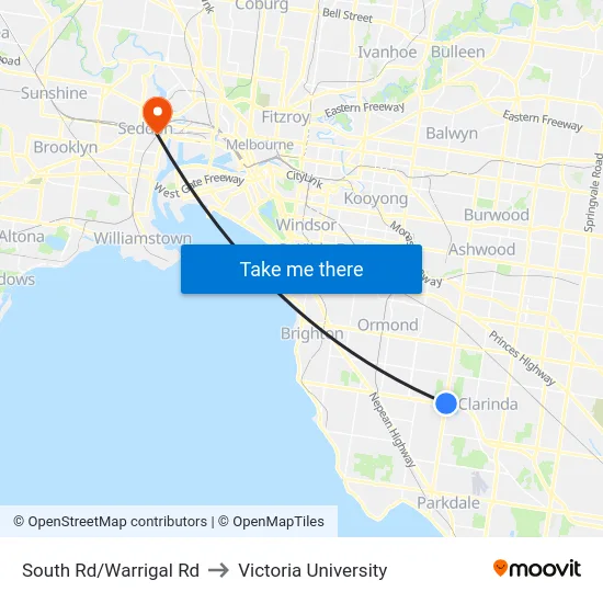 South Rd/Warrigal Rd to Victoria University map