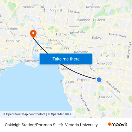 Oakleigh Station/Portman St to Victoria University map