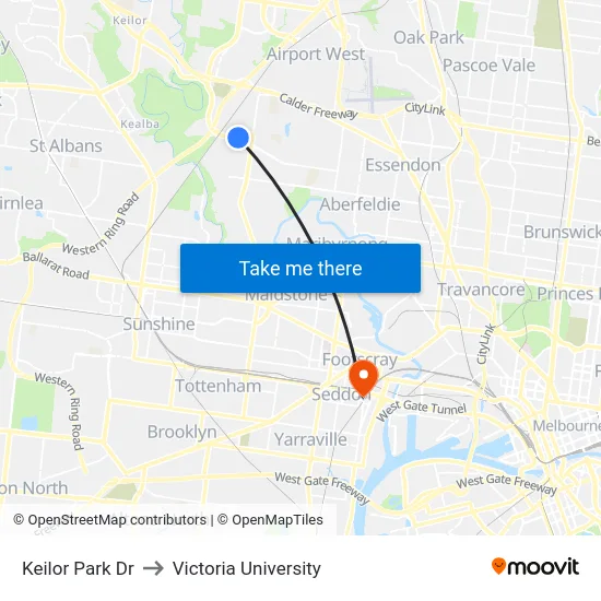 Keilor Park Dr to Victoria University map