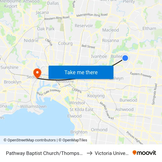 Pathway Baptist Church/Thompsons Rd to Victoria University map