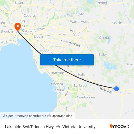 Lakeside Bvd/Princes Hwy to Victoria University map
