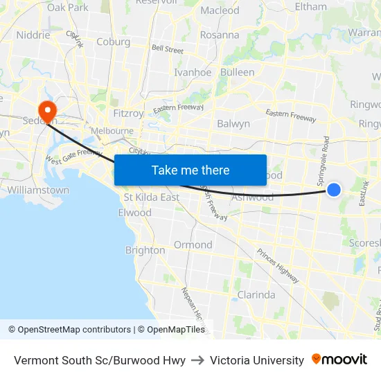 Vermont South Sc/Burwood Hwy to Victoria University map