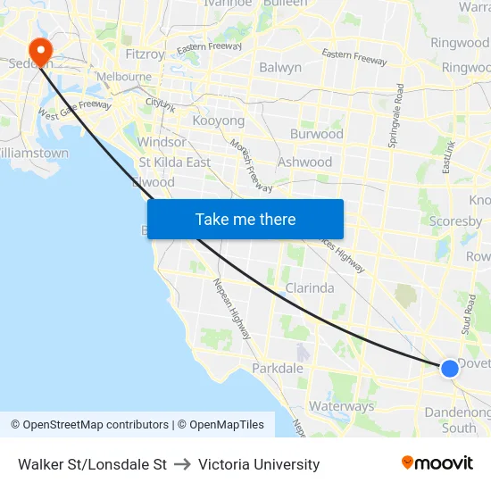 Walker St/Lonsdale St to Victoria University map
