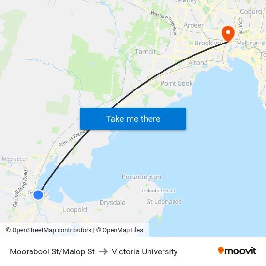 Moorabool St/Malop St to Victoria University map
