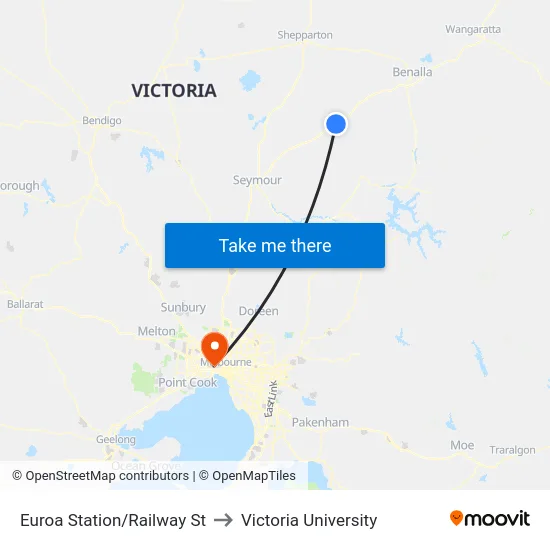 Euroa Station/Railway St to Victoria University map
