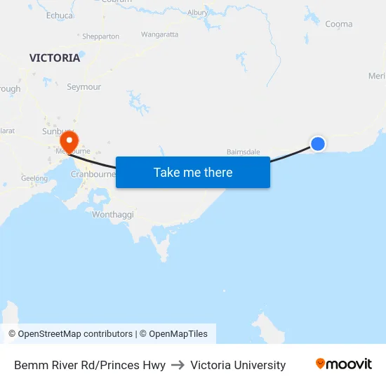 Bemm River Rd/Princes Hwy to Victoria University map