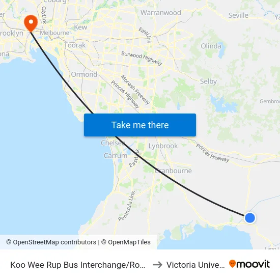 Koo Wee Rup Bus Interchange/Rossiter Rd to Victoria University map