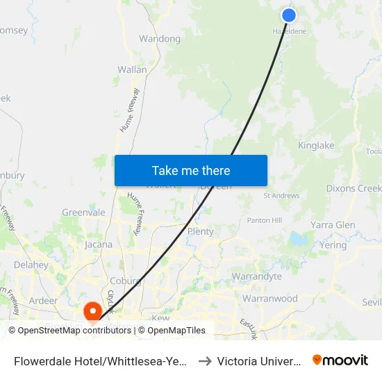 Flowerdale Hotel/Whittlesea-Yea Rd to Victoria University map