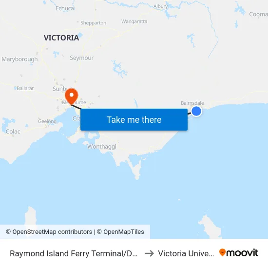 Raymond Island Ferry Terminal/Devon Rd to Victoria University map