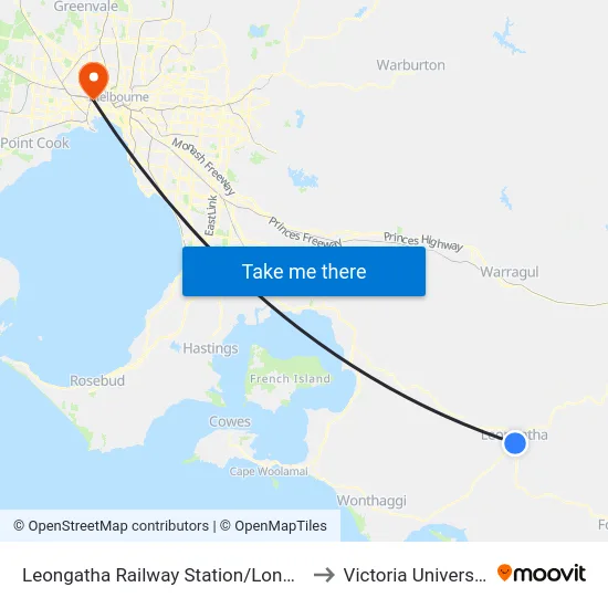 Leongatha Railway Station/Long St to Victoria University map