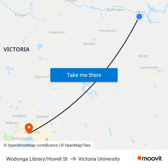 Wodonga Library/Hovell St to Victoria University map