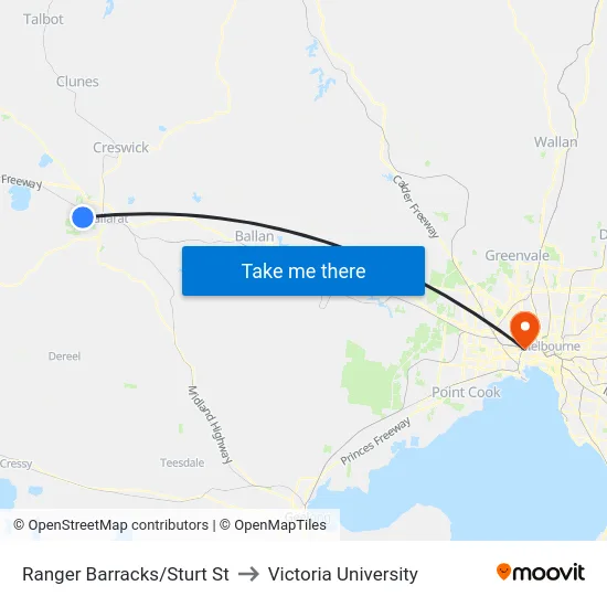Ranger Barracks/Sturt St to Victoria University map