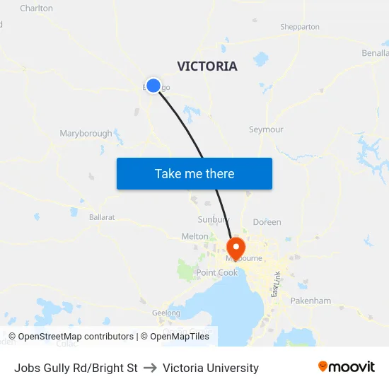 Jobs Gully Rd/Bright St to Victoria University map