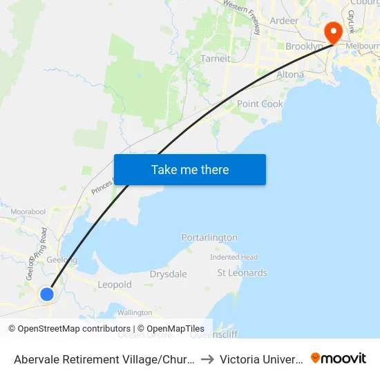 Abervale Retirement Village/Church St to Victoria University map
