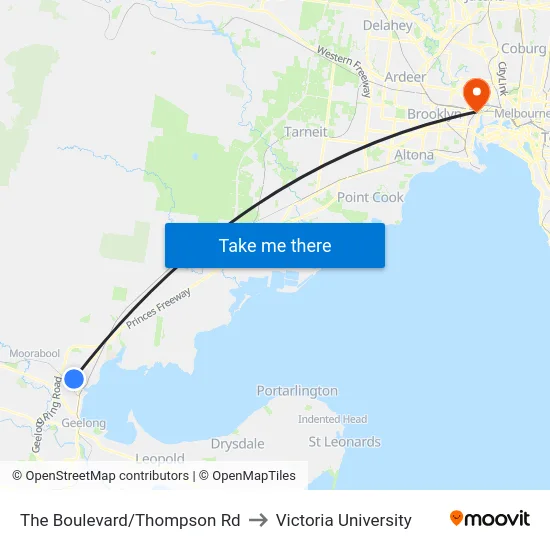 The Boulevard/Thompson Rd to Victoria University map