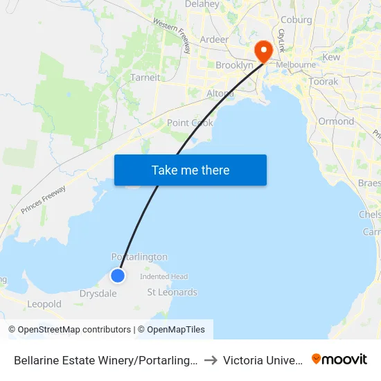 Bellarine Estate Winery/Portarlington Rd to Victoria University map