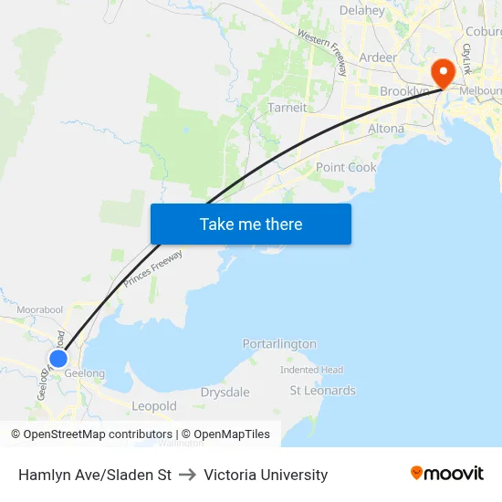 Hamlyn Ave/Sladen St to Victoria University map
