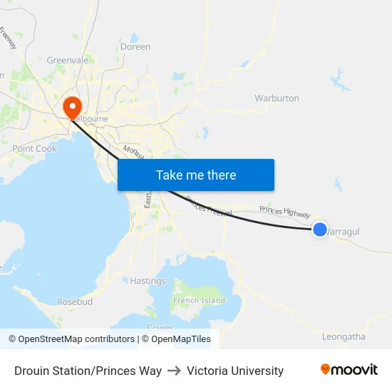 Drouin Station/Princes Way to Victoria University map