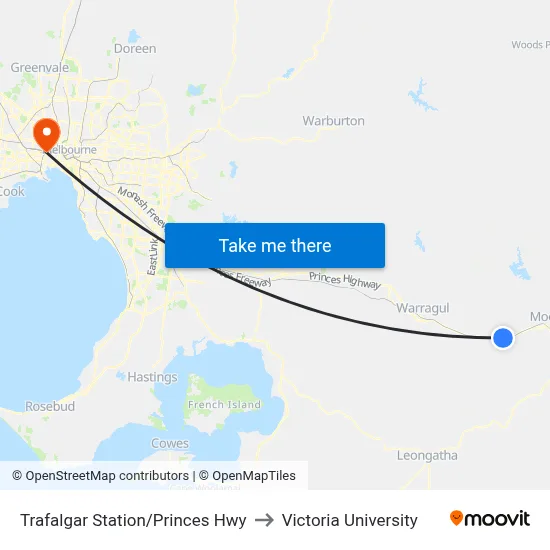 Trafalgar Station/Princes Hwy to Victoria University map