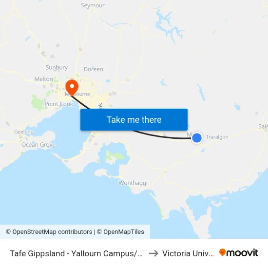 Tafe Gippsland - Yallourn Campus/Monash Rd to Victoria University map