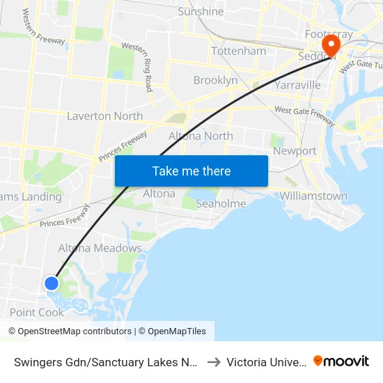 Swingers Gdn/Sanctuary Lakes North Bvd to Victoria University map