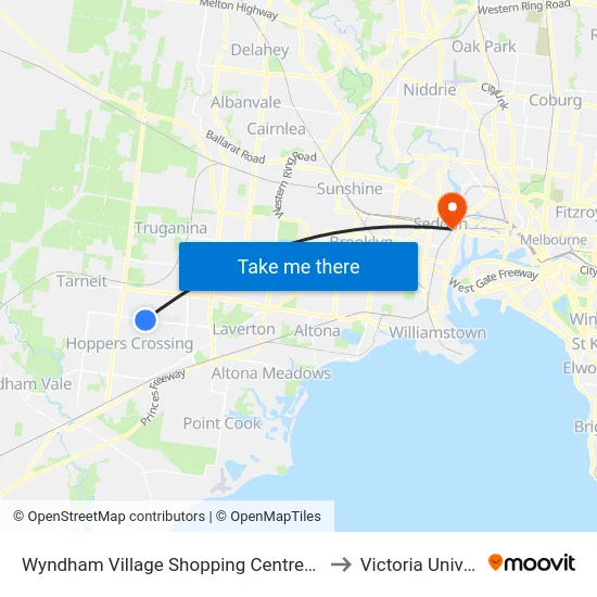 Wyndham Village Shopping Centre/Sayers Rd to Victoria University map