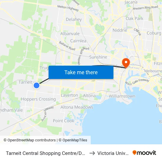 Tarneit Central Shopping Centre/Derrimut Rd to Victoria University map