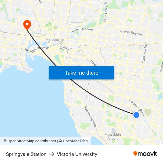 Springvale Station to Victoria University map