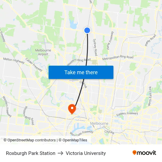 Roxburgh Park Station to Victoria University map