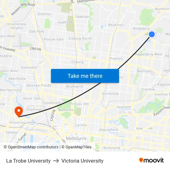 La Trobe University to Victoria University map