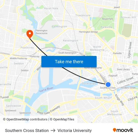 Southern Cross Station to Victoria University map