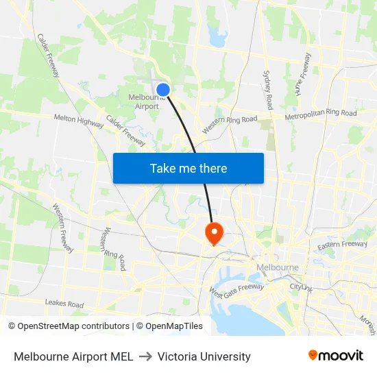 Melbourne Airport MEL to Victoria University map