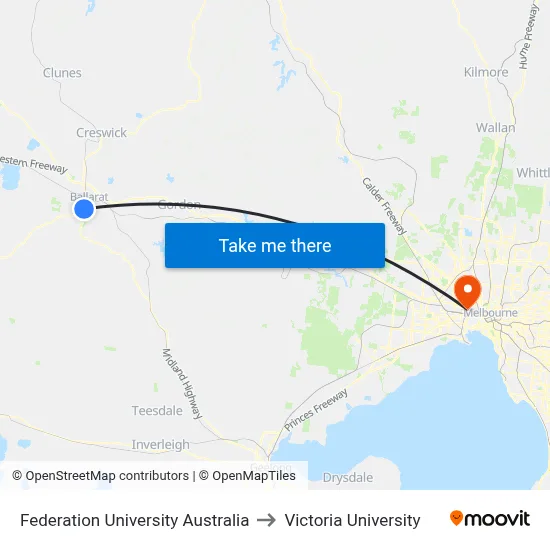 Federation University Australia to Victoria University map