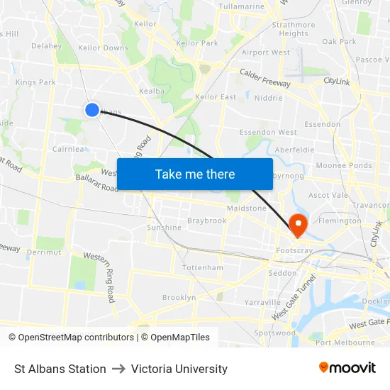 St Albans Station to Victoria University map