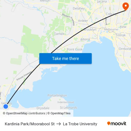 Kardinia Park/Moorabool St to La Trobe University map