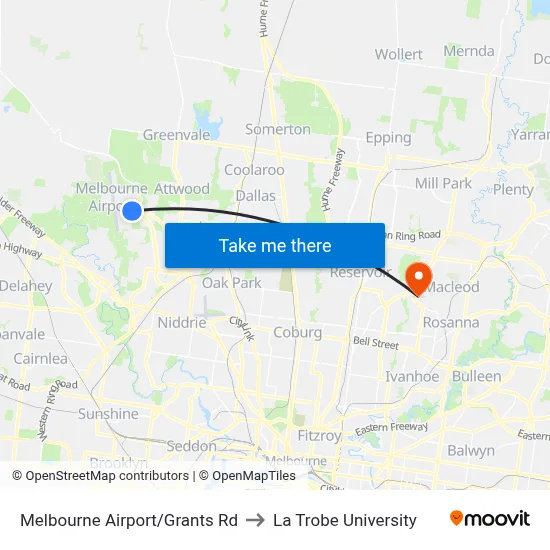 Melbourne Airport/Grants Rd to La Trobe University map