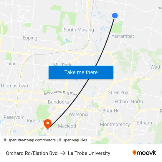 Orchard Rd/Elation Bvd to La Trobe University map