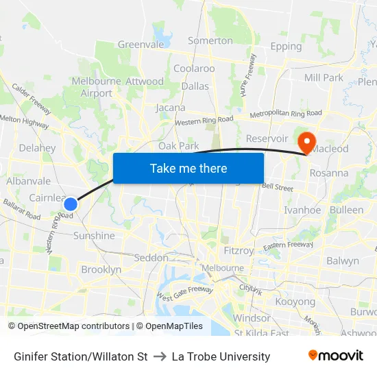 Ginifer Station/Willaton St to La Trobe University map