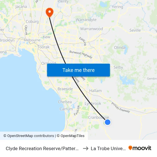 Clyde Recreation Reserve/Pattersons Rd to La Trobe University map