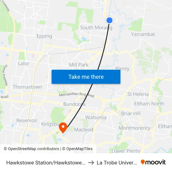 Hawkstowe Station/Hawkstowe Pde to La Trobe University map
