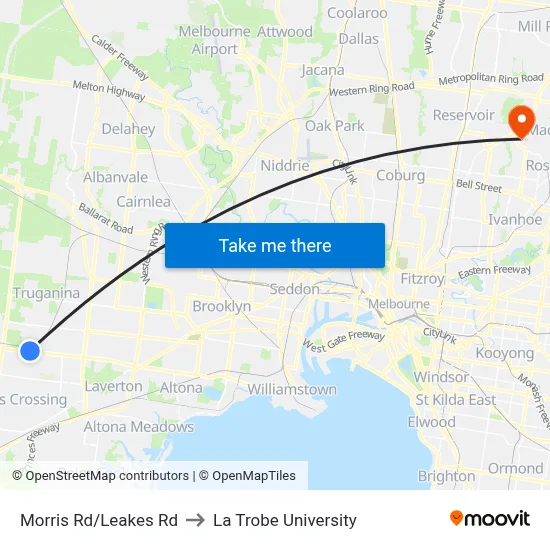 Morris Rd/Leakes Rd to La Trobe University map